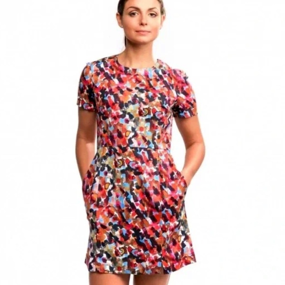 EUC French Connection Eleanor Multicolor Watercolor Dress Size 12 US - Picture 1 of 6